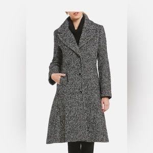 MICHAEL MICHAEL KORS BLAVK/WHITE TWEED HERRINGBONE LONG WINTER JACKET- MEDIUM